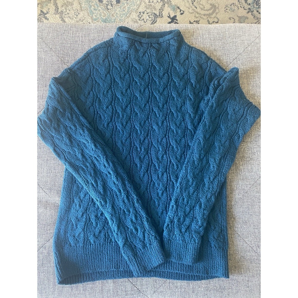 J.Crew Factory Cable Mockneck Sweater Peacock Blue Cotton Blend Size S NWT - Picture 2 of 5